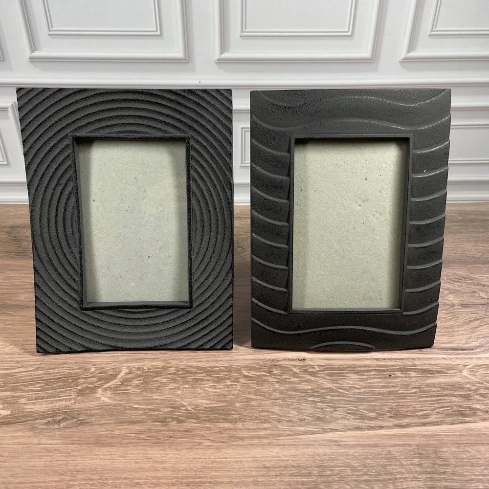 VTG 1999 Terragraphics Black Metal Textured Decorative Photo Frame Art Decor x2
